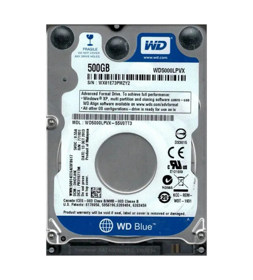 WD5000LPVX-55V0TT3 - Western Digital Blue 500GB 5400RPM SATA 6Gb/s 8MB Cache RoHS 2.5-Inch Hard Drive
