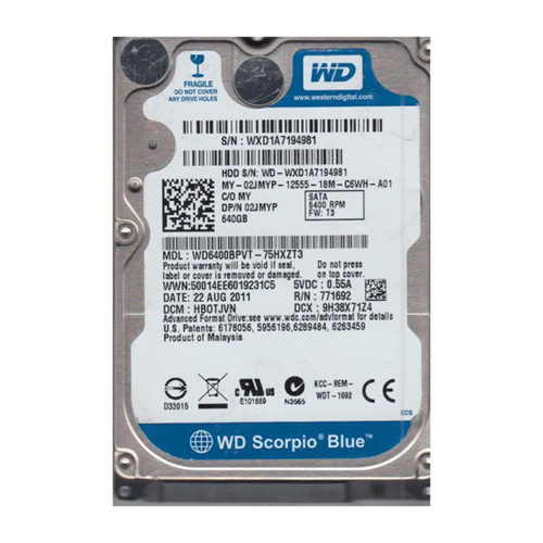 WD6400BPVT-75HXZT3 - Western Digital Scorpio Blue 640GB 5400RPM SATA 3Gb/s 8MB Cache 2.5-Inch Hard Drive