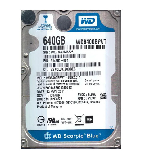 WD6400BPVT - Western Digital Scorpio Blue 640GB 5400RPM SATA 3Gb/s 8MB Cache 2.5-Inch Hard Drive