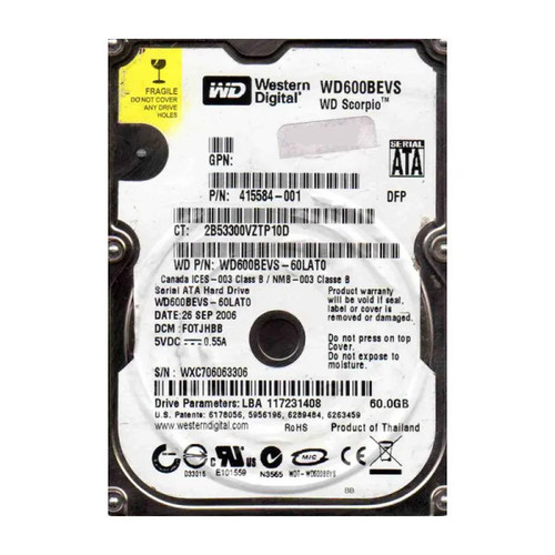 WD600BEVS-60LAT0 - Western Digital Scorpio Blue 60GB 5400RPM SATA 1.5Gb/s 8MB Cache 2.5-Inch Hard Drive