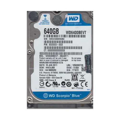 WD6400BEVT-80A0RT1 - Western Digital Scorpio Blue 640GB 5400RPM SATA 3Gb/s 8MB Cache RoHS 2.5-Inch Hard Drive
