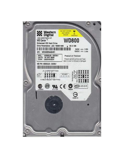WD800JB-00CRA1 - Western Digital Caviar 80GB 7200RPM EIDE 8MB Cache 512 3.5-Inch Hard Drive