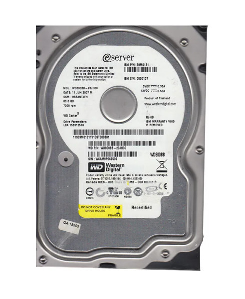 WD800BB-23JHC0 - Western Digital Caviar 80GB 7200RPM EIDE 2MB Cache 3.5-Inch Hard Drive