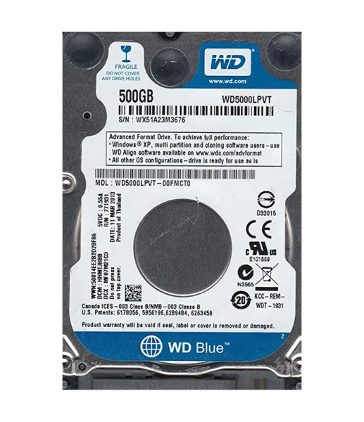 WD5000LPVT-00FMCT0 - Western Digital Scorpio Blue 500GB 5400RPM SATA 3Gb/s 8MB Cache 2.5-Inch Hard Drive