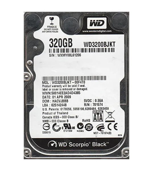 WD3200BJKT - Western Digital Scorpio Black 320GB 7200RPM SATA 3Gb/s 16MB Cache 2.5-inch Hard Drive