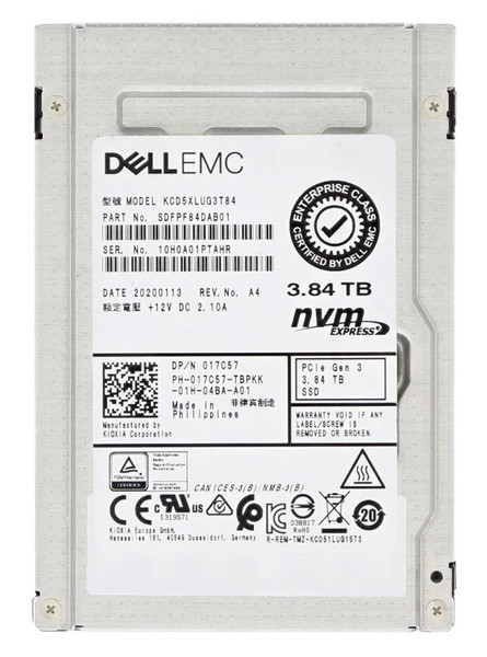 SDFPF84DAB01 - Dell 3.84TB SATA 6Gb/s PCIe 3.0 x4 NVMe U.2 2.5-Inch Read Intensive Solid State Drive CD5 Series