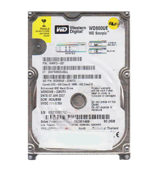 WD800UE-22KVT0 - Western Digital Scorpio 80GB 5400RPM EIDE 40-Pin 2MB Cache 2.5-Inch Hard Drive