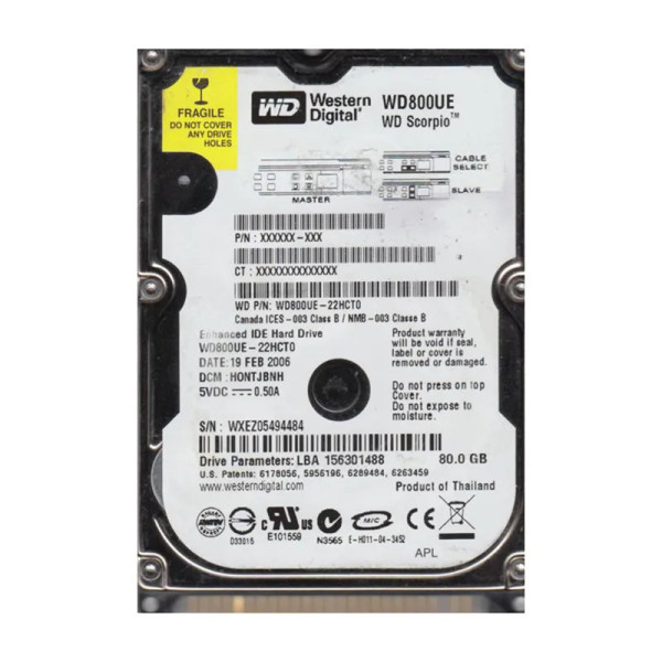 WD800UE-22HCT0 - Western Digital Scorpio 80GB 5400RPM EIDE 40-Pin 2MB Cache 2.5-Inch Hard Drive