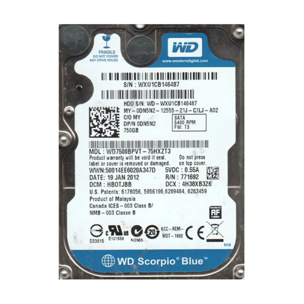 WD7500BPVT-75HXZT3 - Western Digital Scorpio Blue 750GB 5400RPM SATA 3Gb/s 8MB Cache 2.5-Inch Hard Drive