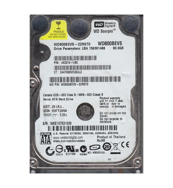 WD800BEVS-22RST0 - Western Digital Scorpio Blue 80GB 5400RPM SATA 1.5Gb/s 8MB Cache 2.5-Inch Hard Drive