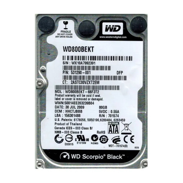 WD800BEKT - WESTERN DIGITAL 80GB 2.5-Inch SATA Hard Drive 7200RPM 16MB Cache 3Gb/s RoHS Compliant Internal Storage