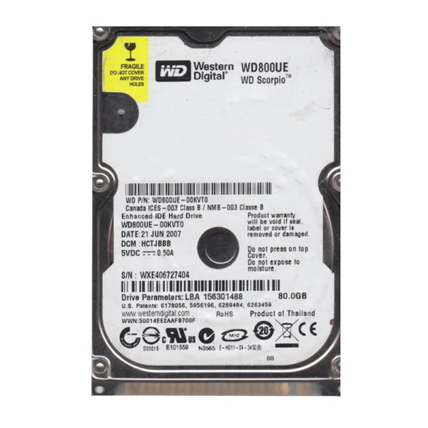 WD800UE-00KVT0 - Western Digital Scorpio 80GB 5400RPM EIDE 40-Pin 2MB Cache 2.5-Inch Hard Drive