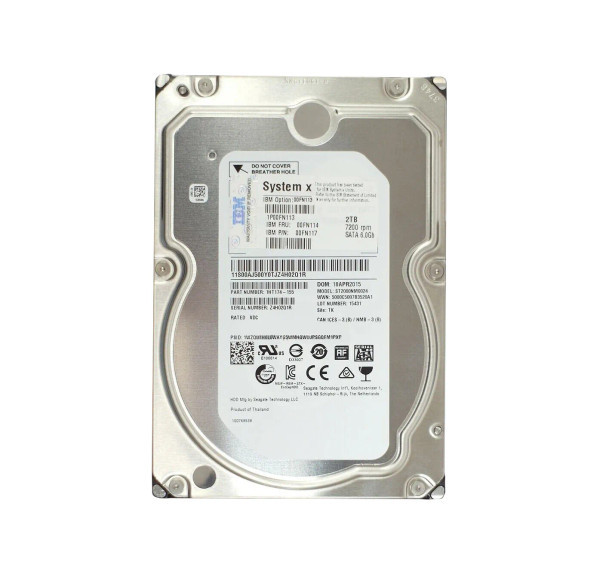 00FN113 - Lenovo 2TB 7200RPM SATA 6Gb/s Hot Swappable 3.5-Inch Hard Drive for System x3550 M5