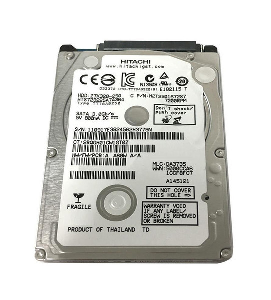 HTS723225A7A364 - Hitachi Travelstar Z7K320 Series 250GB 7200RPM SATA 3Gb/s 16MB Cache 512 2.5-inch Hard Drive
