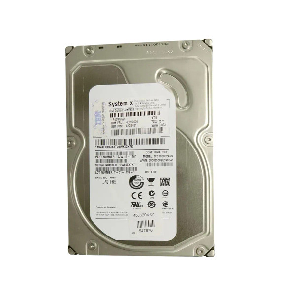 45J6204 - Lenovo 1TB 7200RPM SATA 3Gb/s Hot Swappable 3.5-Inch Hard Drive