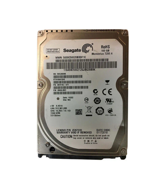 45N7030 - Lenovo 160GB 7200RPM SATA 3Gb/s 16MB Cache 2.5-Inch Hard Drive
