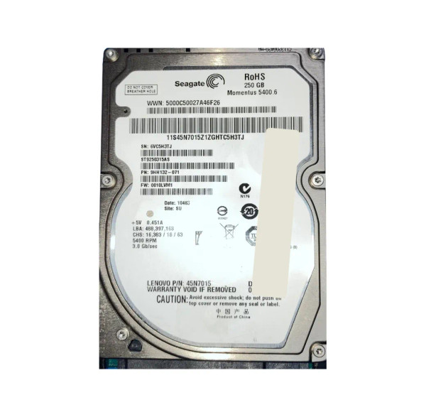 45N7015 - Lenovo 250GB 5400RPM SATA 3Gb/s 2.5-Inch Hard Drive for ThinkPad