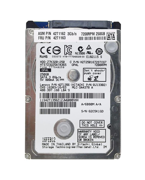 42T1356 - Lenovo 250GB 7200RPM SATA 3Gb/s 16MB Cache 2.5-Inch Hard Drive