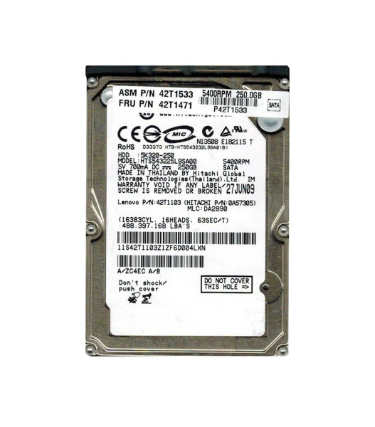 42T1471 - Lenovo 250GB 5400RPM SATA 1.5Gb/s 8MB Cache 2.5-Inch Hard Drive