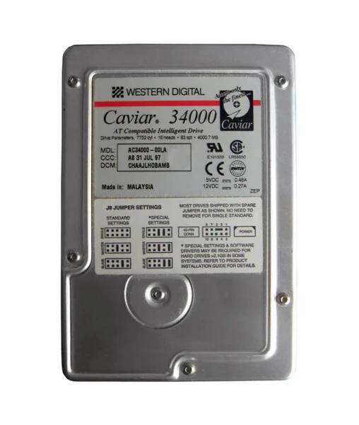 WDAC34000 - Western Digital Caviar 34000 4GB 5200RPM IDE Ultra ATA/33 ATA-4 256KB Cache 3.5-Inch Hard Drive