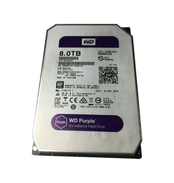 Western Digital WD80PUZX 8TB SATA 6Gb/s 3.5" 5400rpm 128MB Cache — WD Purple 8TB 5400rpm 128MB Surveillance SATA 3.5"