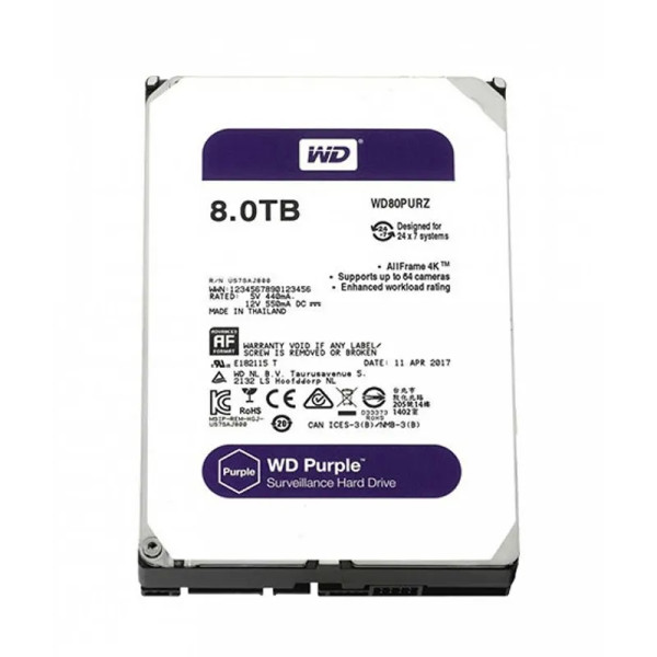 Western Digital WD80PURZ 8TB SATA 6Gb/s 3.5" 5400rpm 128MB Cache — WD Purple 8TB 5400rpm 128MB RoHS