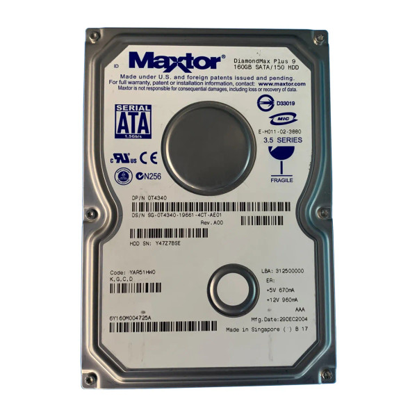 T4340 - Dell 160GB 7200RPM SATA 1.5Gb/s 8MB Cache 3.5-Inch Hard Drive