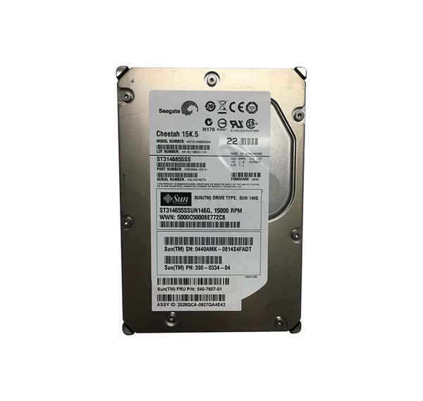 390-0334-04 - Sun 146GB 15000RPM SAS 3Gb/s 16MB Cache Hot-Pluggable 3.5-Inch Hard Drive