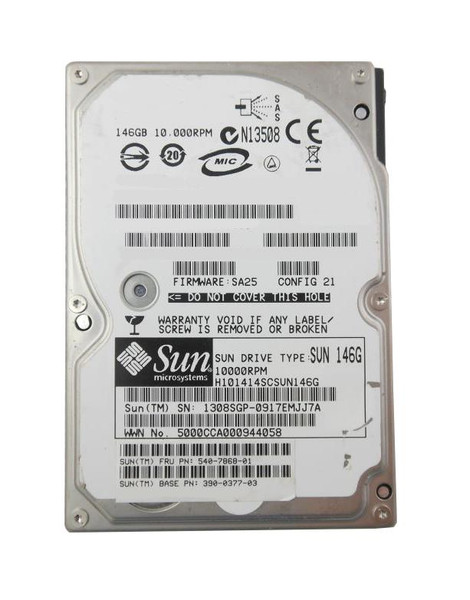 390-0377 - SUN 146GB 10000RPM SAS 3Gbps 2.5-inch Internal Hard Drive 16MB Cache with Bracket for SPARC Enterprise T5120 T5220