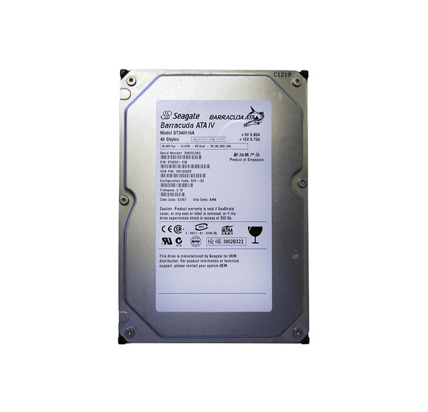 ST340016A - Seagate BarraCuda ATA IV Series 40GB 7200RPM IDE Ultra ATA/100 ATA-6 2MB Cache CE 3.5-Inch Hard Drive