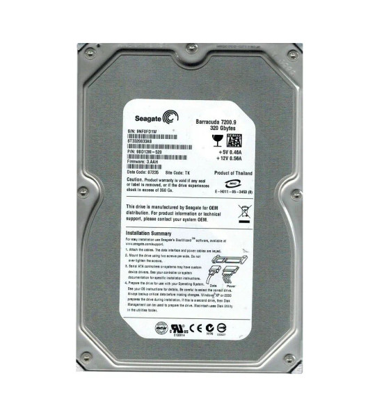 ST3320833AS - Seagate BarraCuda 7200.9 320GB 7200RPM SATA 3Gb/s 8MB Cache 3.5-inch Hard Drive