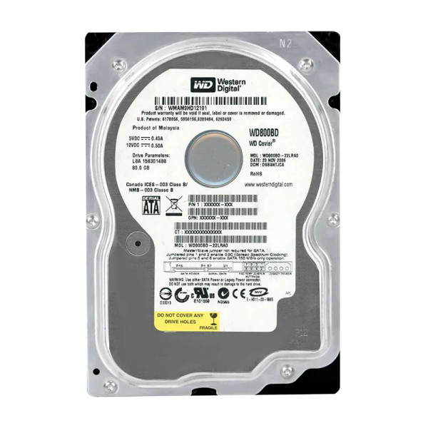 WD800BD-22LRA0 - Western Digital Caviar 80GB 7200RPM SATA 6Gb/s 2MB Cache RoHS 3.5-Inch Hard Drive