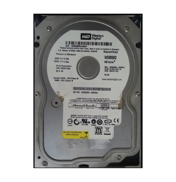WD800BD-00MRA1 - Western Digital Caviar 80GB 7200RPM SATA 6Gb/s 2MB Cache RoHS 3.5-Inch Hard Drive
