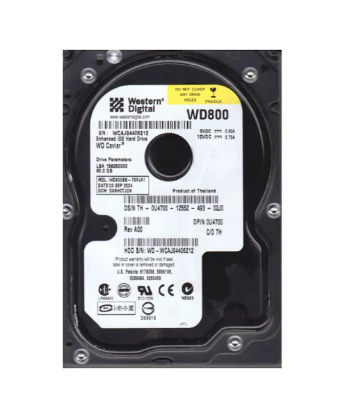 WD800BB-75FJA1 - Western Digital Caviar 80GB 7200RPM EIDE 2MB Cache 3.5-Inch Hard Drive