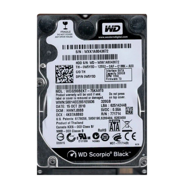 W5Y3D - Dell 320GB SATA 7200RPM 2.5-Inch Hard Drive 3Gb/s 16MB Cache Storage