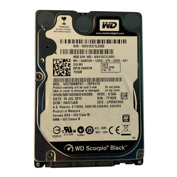 W6F0N - Dell 750GB 5400RPM SATA 3Gb/s 8MB Cache 2.5-Inch Hard Drive