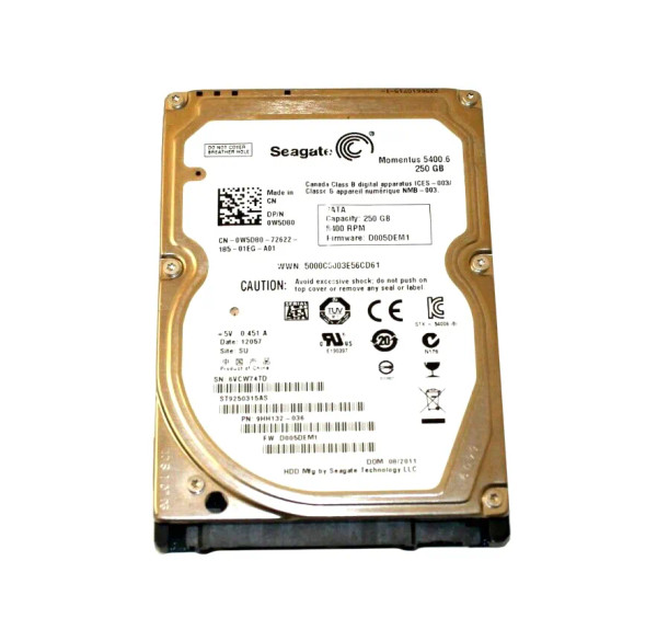 W5D80 - Dell 250GB 5400RPM SATA 3Gb/s 8MB Cache 2.5-Inch Hard Drive