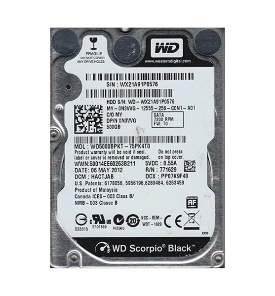 WD5000BPKT-75PK4T0 - Western Digital Scorpio Black 500GB 7200RPM SATA 3Gb/s 16MB Cache 2.5-inch Hard Drive