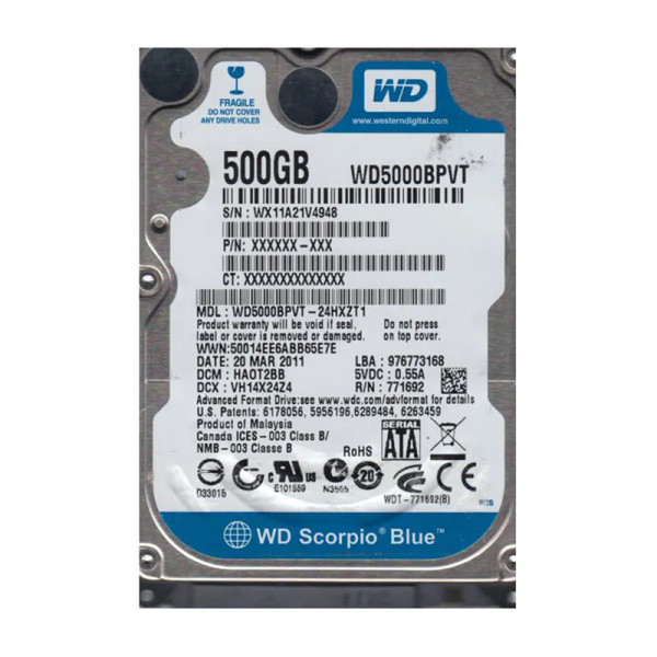 WD5000BPVT-24HXZT1 - Western Digital Scorpio Blue 500GB 5400RPM SATA 3Gb/s 8MB Cache 2.5-Inch Hard Drive