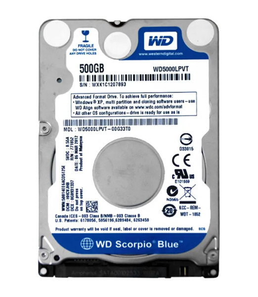 WD5000LPVT - Western Digital Scorpio Blue 500GB 5400RPM SATA 3Gb/s 8MB Cache 2.5-Inch Hard Drive
