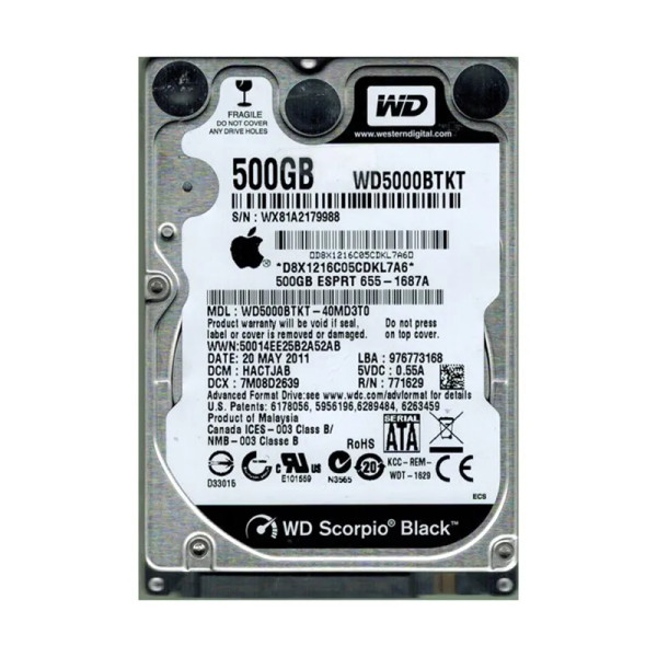 WD5000BTKT-40MD3T0 - Western Digital Scorpio Black 500GB 7200RPM SATA 3Gb/s 16MB Cache 2.5-Inch Hard Drive