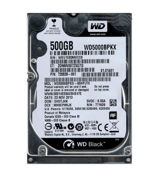 WD5000BPKX-60HPJT0 - Western Digital Black 500GB 7200RPM SATA 6Gb/s 16MB Cache RoHS 2.5-Inch Hard Drive