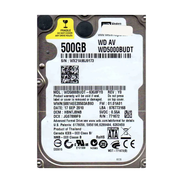 WD5000BUDT - Western Digital AV-25 500GB 5400RPM SATA 3Gb/s 32MB Cache 2.5-Inch Hard Drive