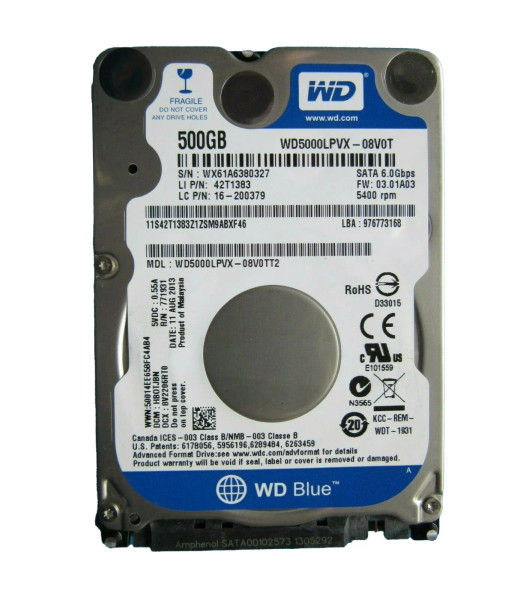 WD3200LPVX-08V0TT2 - Western Digital Blue 320GB 5400RPM SATA 6Gb/s 8MB Cache RoHS 2.5-Inch Hard Drive