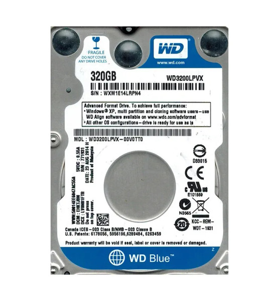 WD3200LPVX-00V0TT0 - Western Digital Blue 320GB 5400RPM SATA 6Gb/s 8MB Cache RoHS 2.5-Inch Hard Drive