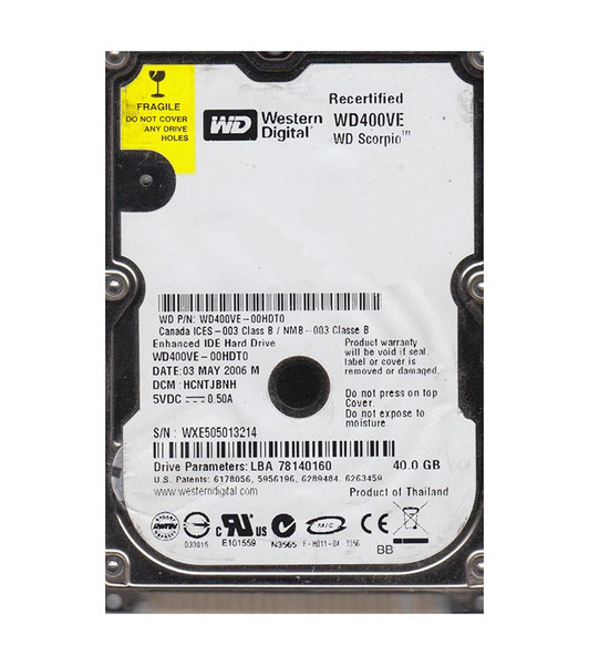 WD400VE-00HDT0 - Western Digital Scorpio 40GB 5400RPM EIDE 8MB Cache 2.5-Inch Hard Drive