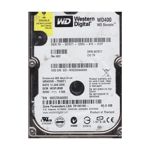 WD400VE-75HDT1 - Western Digital Scorpio 40GB 5400RPM EIDE 8MB Cache 2.5-Inch Hard Drive