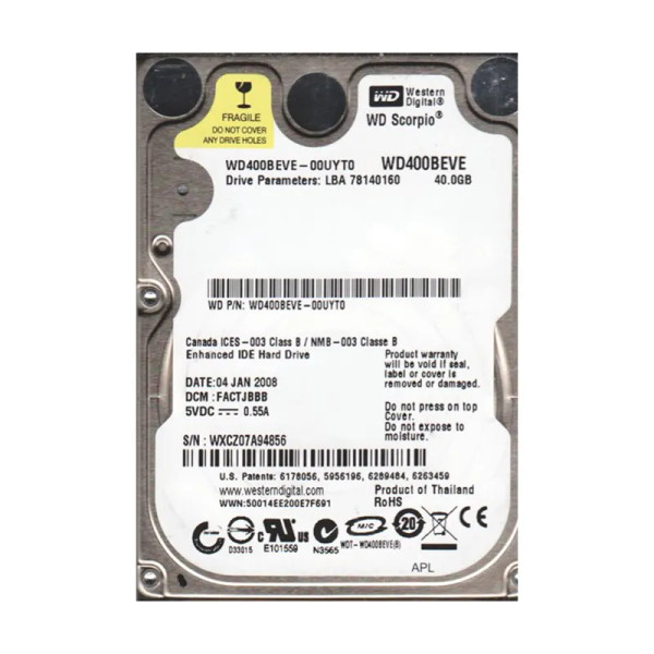 WD400BEVE - Western Digital Scorpio 40GB 5400RPM EIDE 8MB Cache RoHS 2.5-Inch Hard Drive