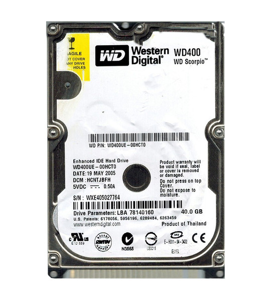 WD400UE-00HCT0 - Western Digital Scorpio 40GB 5400RPM EIDE 2MB Cache 512 2.5-Inch Hard Drive