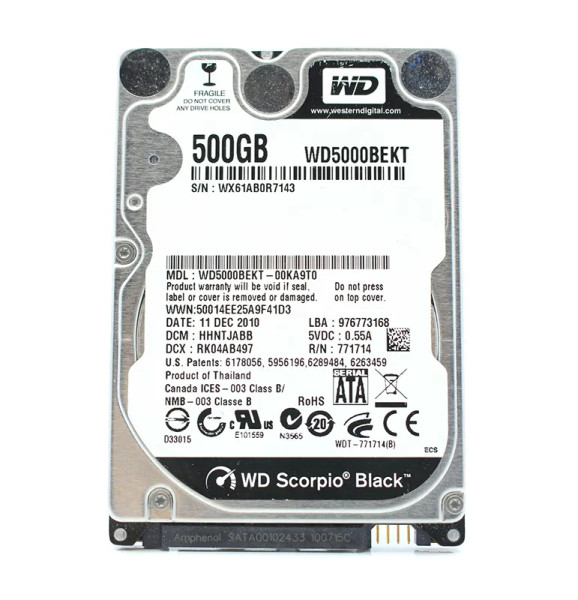 WD5000BEKT - Western Digital Scorpio Black 500GB 7200RPM SATA 3Gb/s 16MB Cache RoHS 2.5-Inch Hard Drive